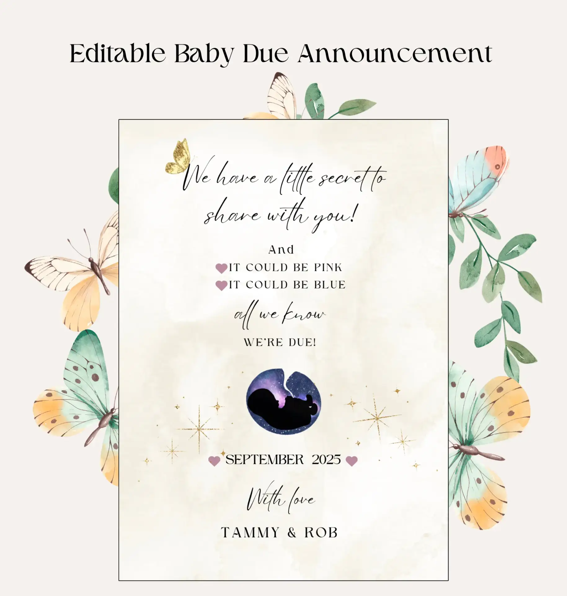 Baby due editable Announcement