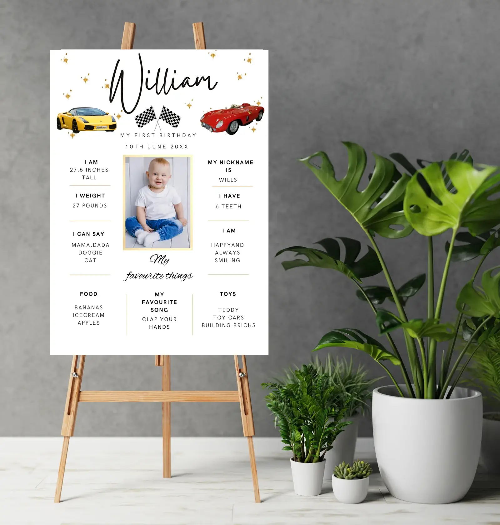 First Birthday Racing Car Poster