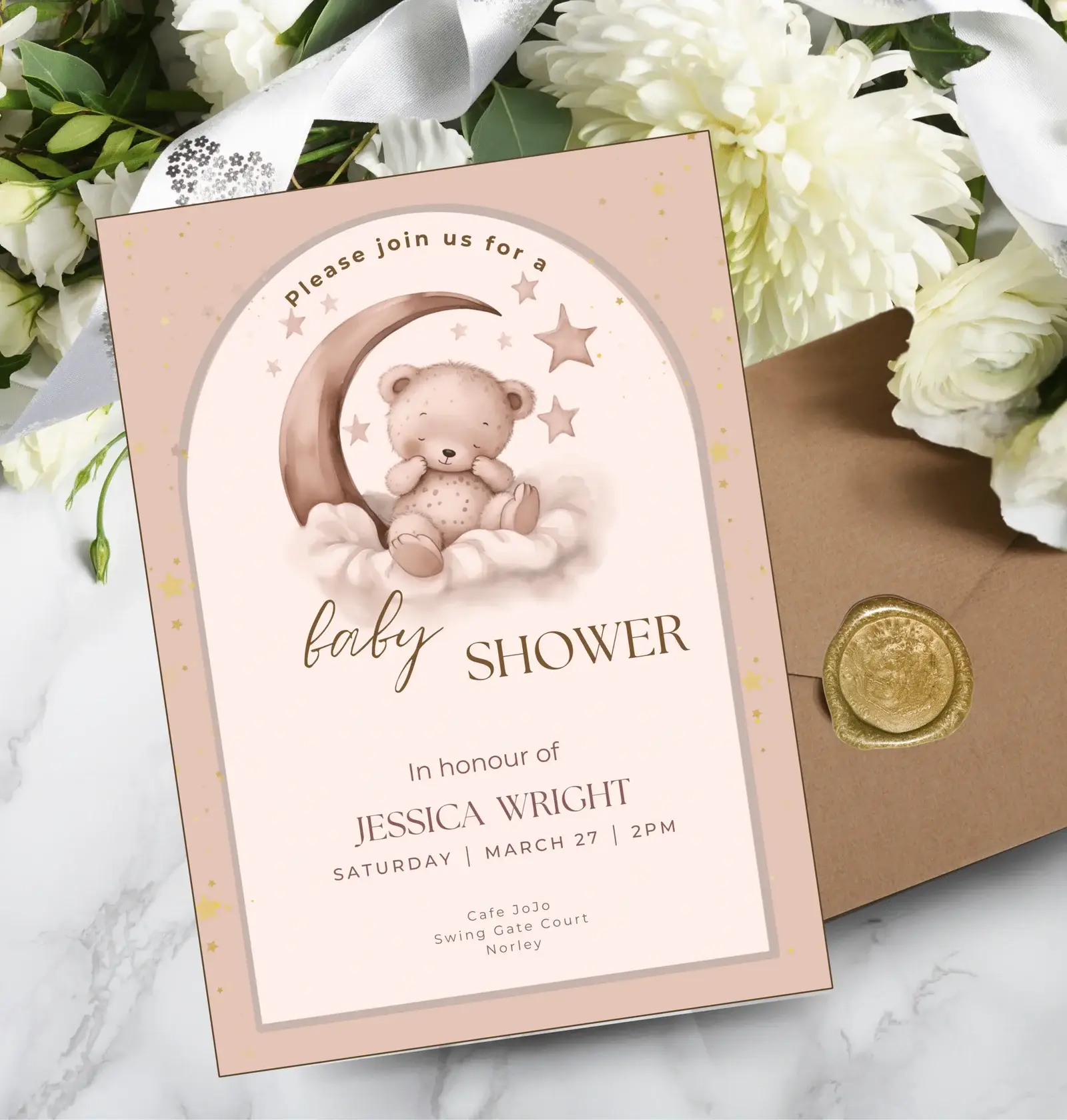 Cloud Teddy Baby Shower Invitation