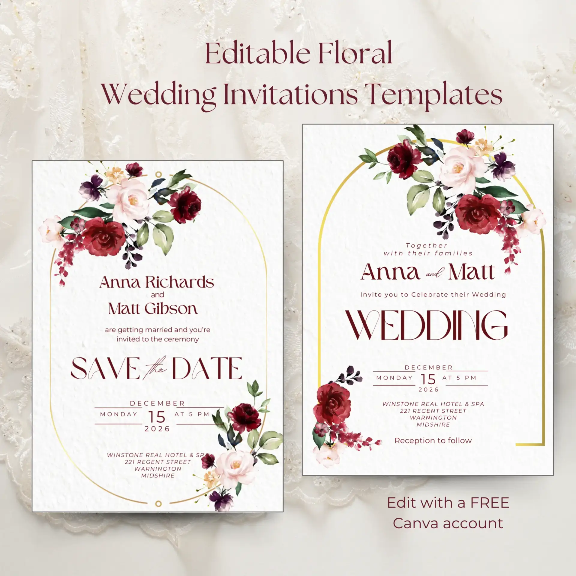 Editable Floral Wedding Invitations