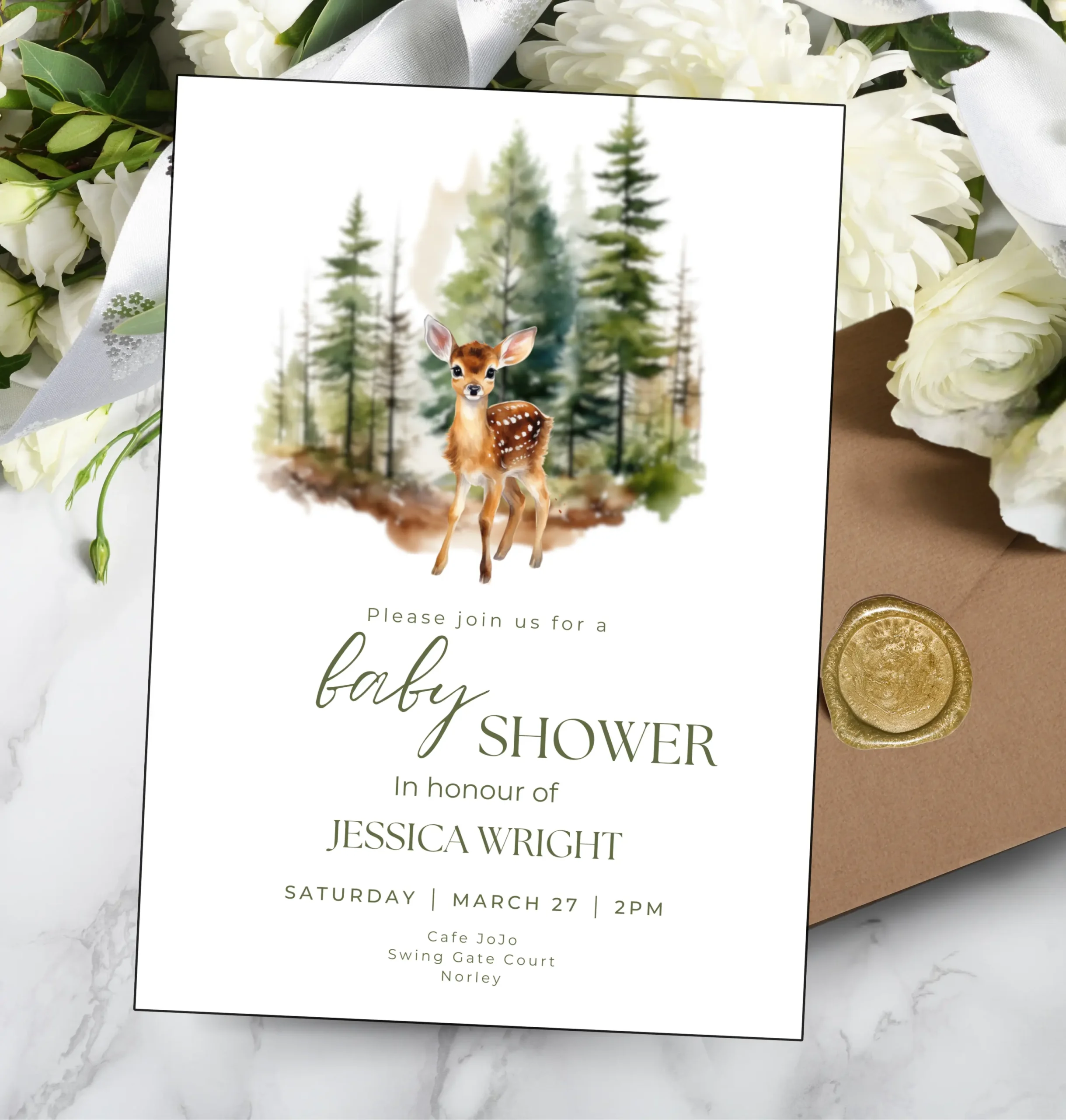 Baby Deer Editable Baby Shower Invitation