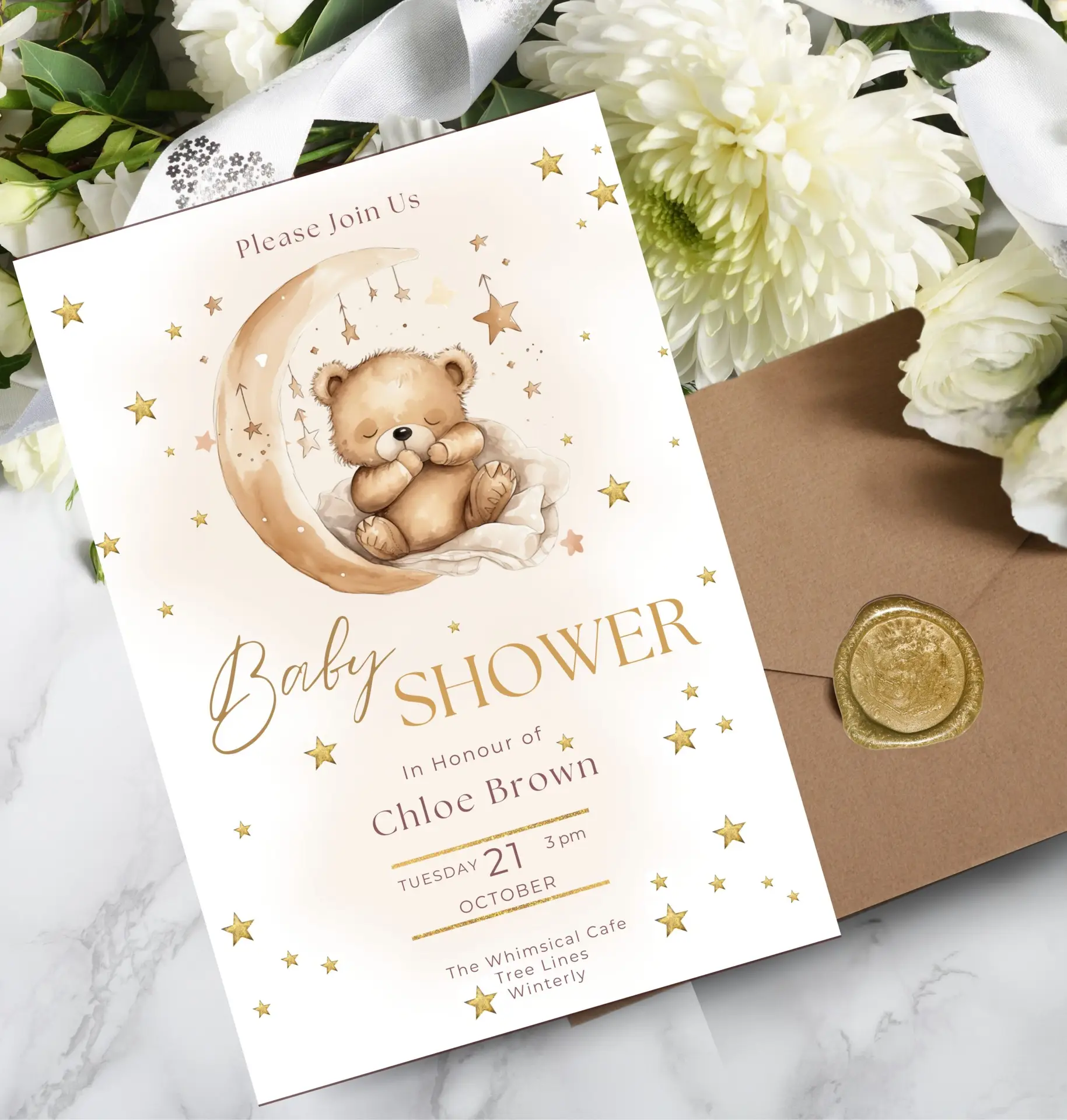 Moon Teddy Baby Shower Template