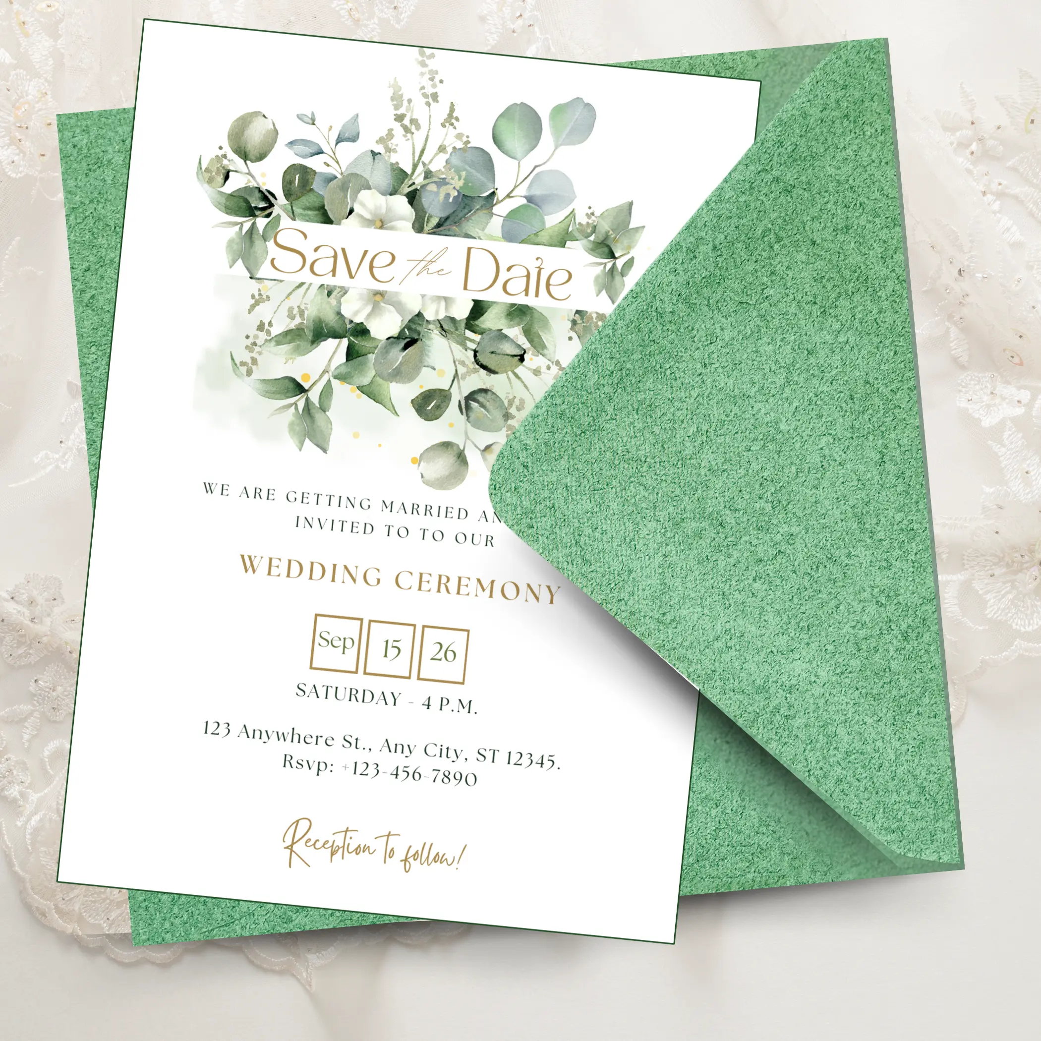 Green Botanical Editable Wedding Invitations