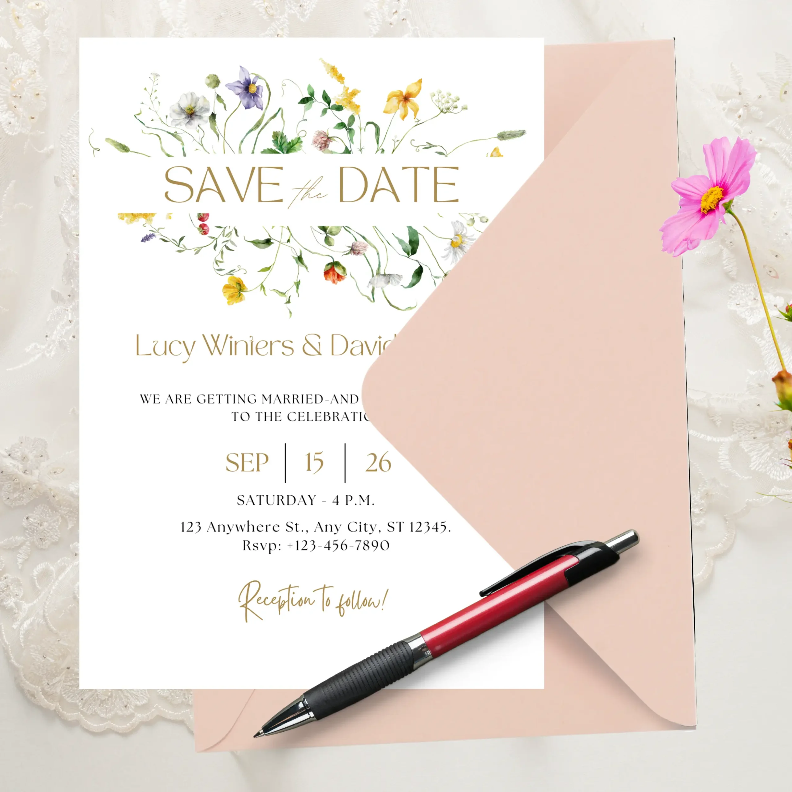 Wildflower Editable Wedding Invitations