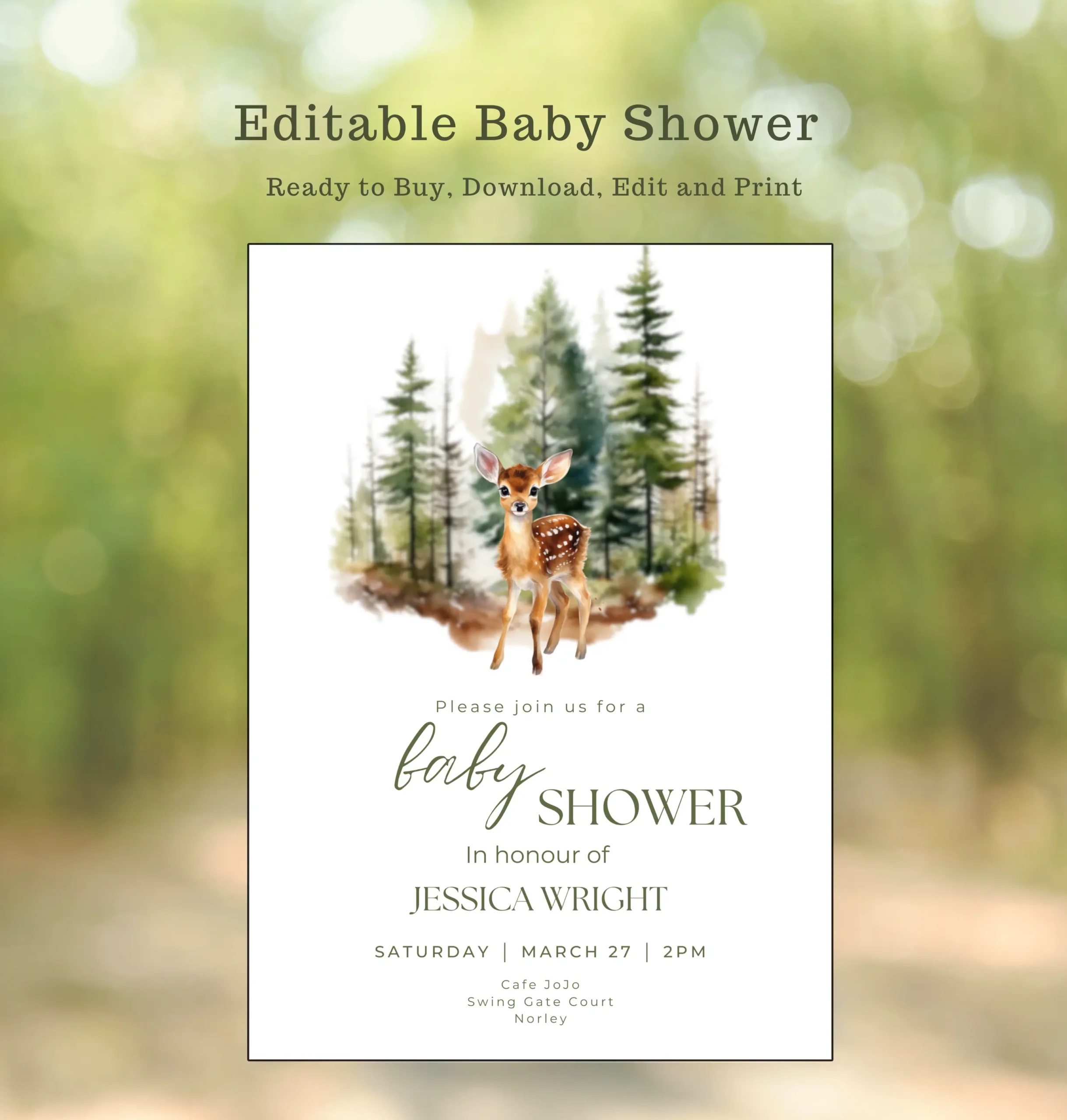 Baby Deer Editable Baby Shower Invitation