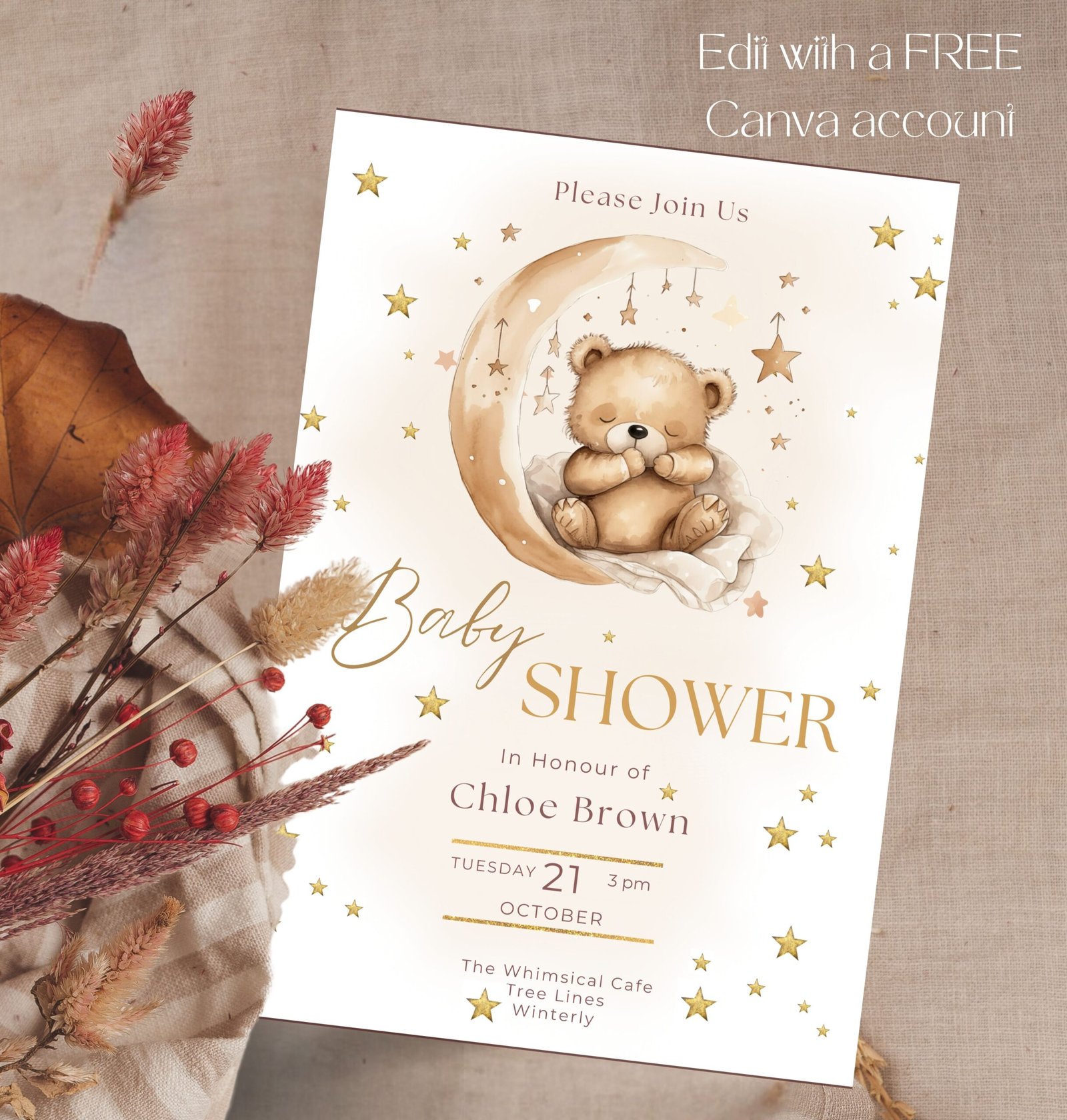 Moon Teddy Baby Shower Template