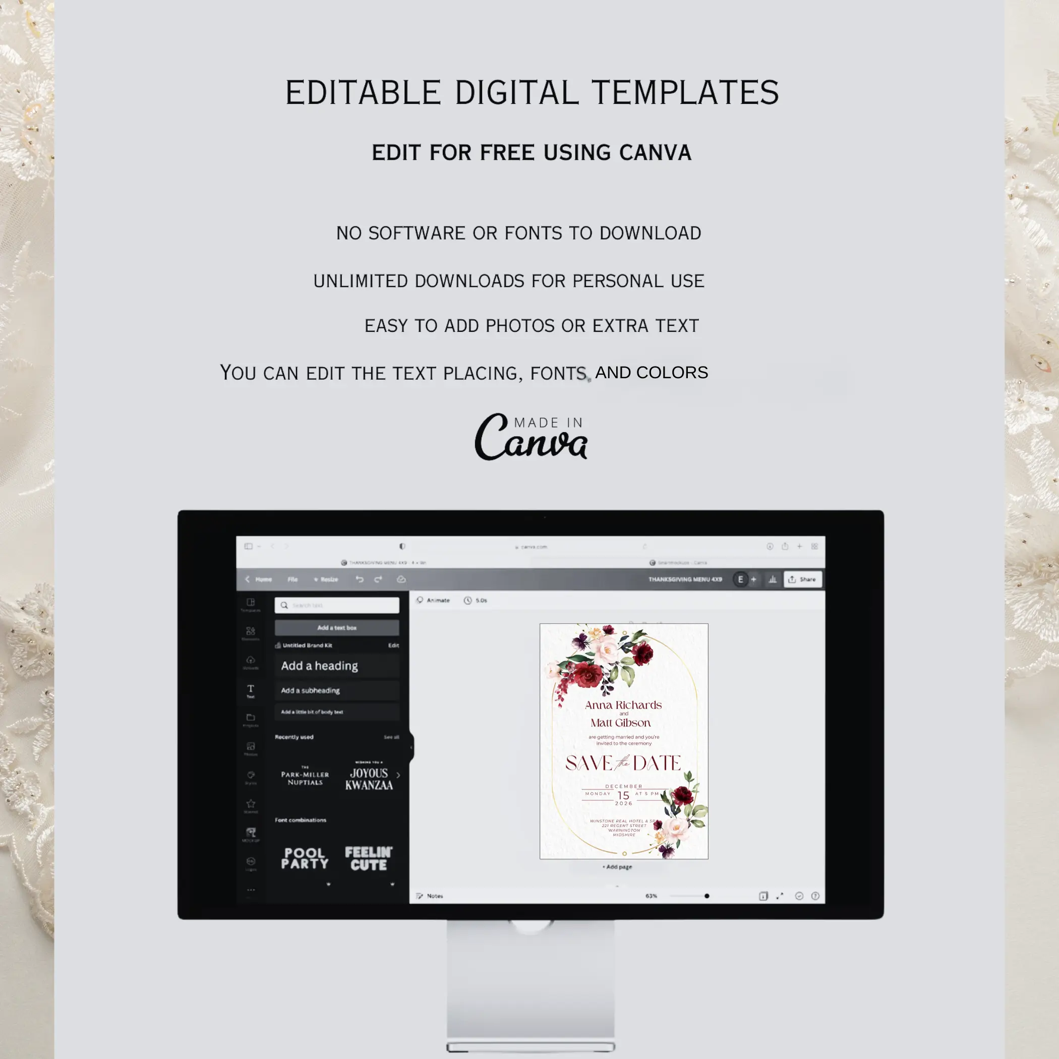 Editable Floral Wedding Invitations