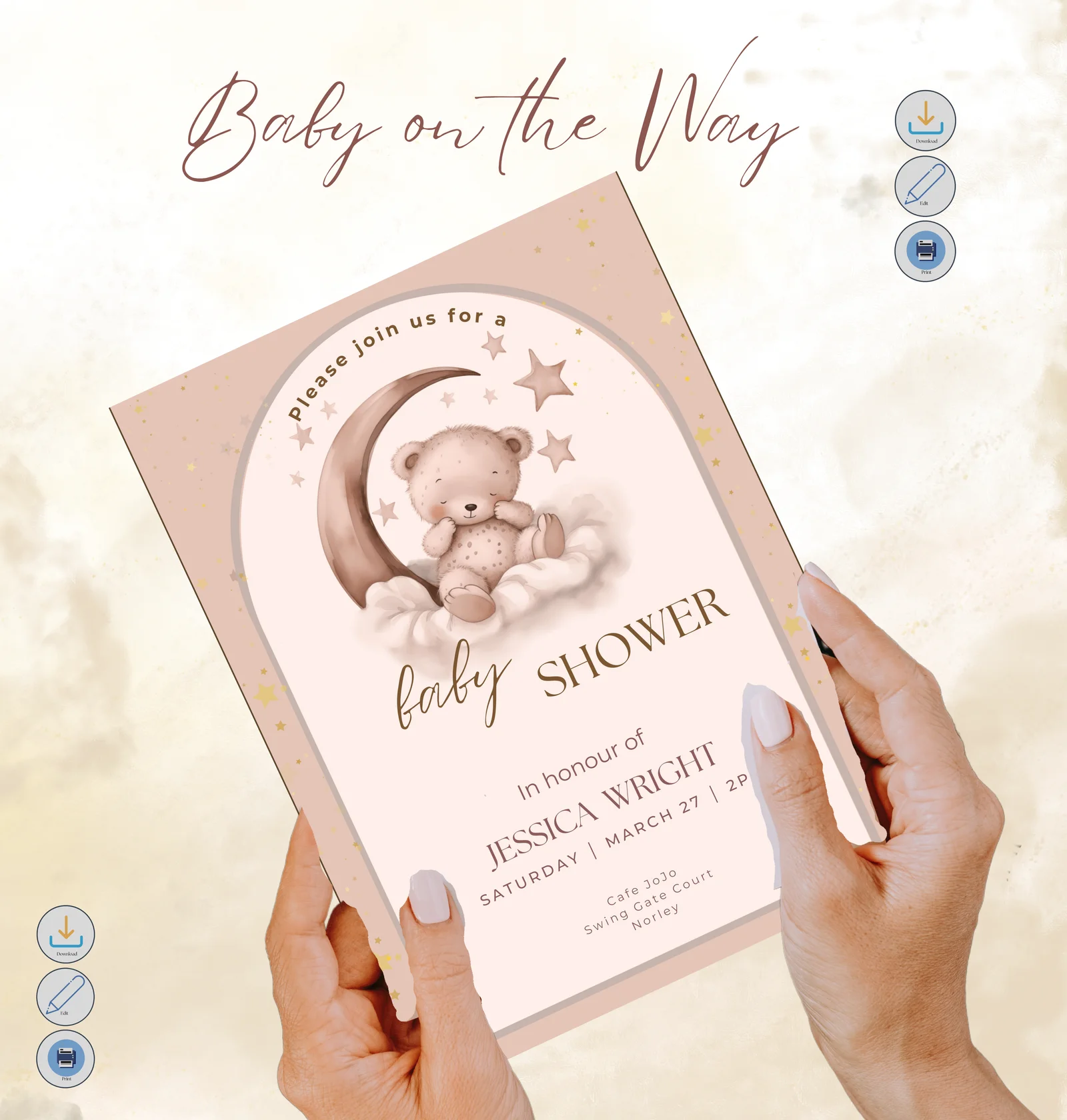 Cloud Teddy Baby Shower Invitation