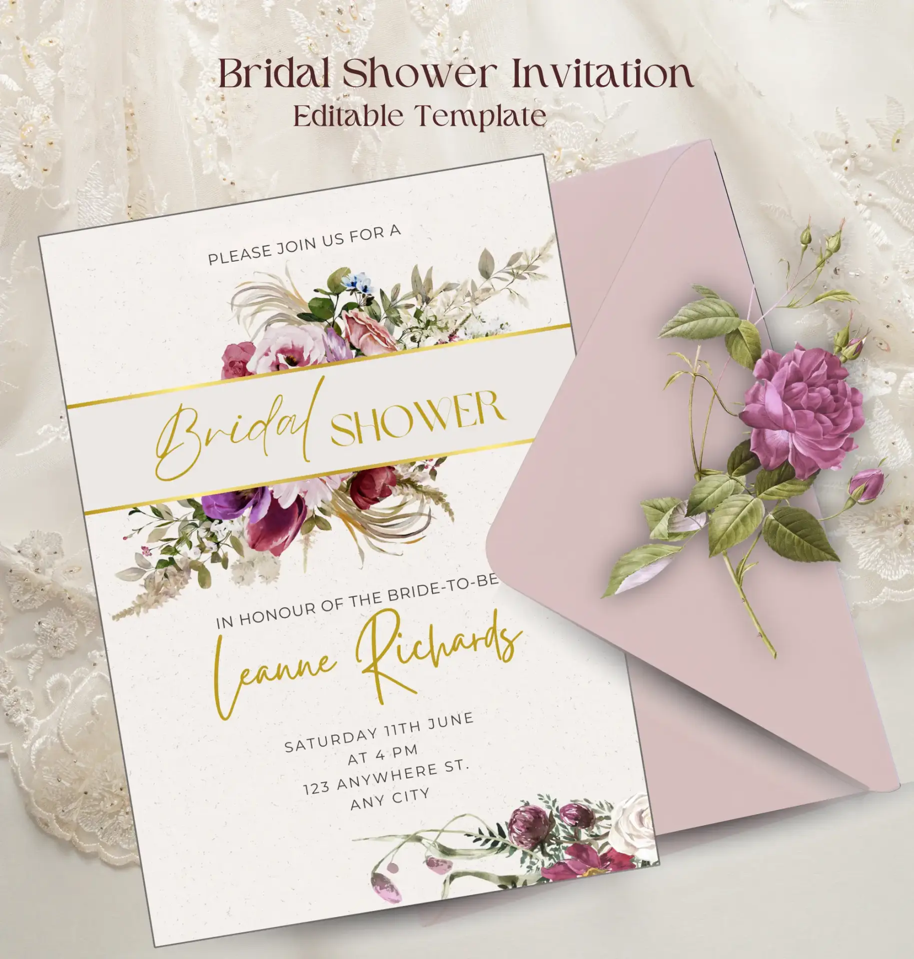 Blush Bridal Shower Editable Invitations