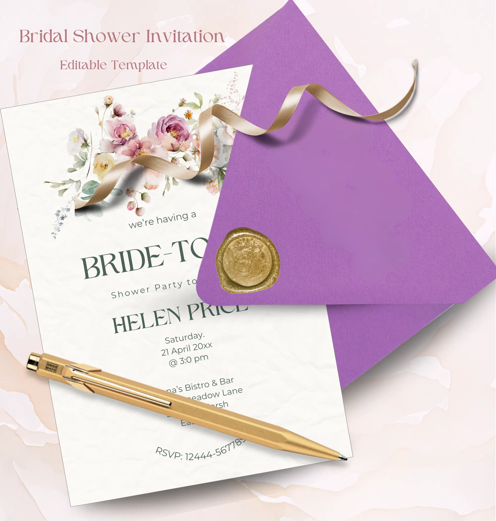 Pastel Roses Editable Bridal Shower