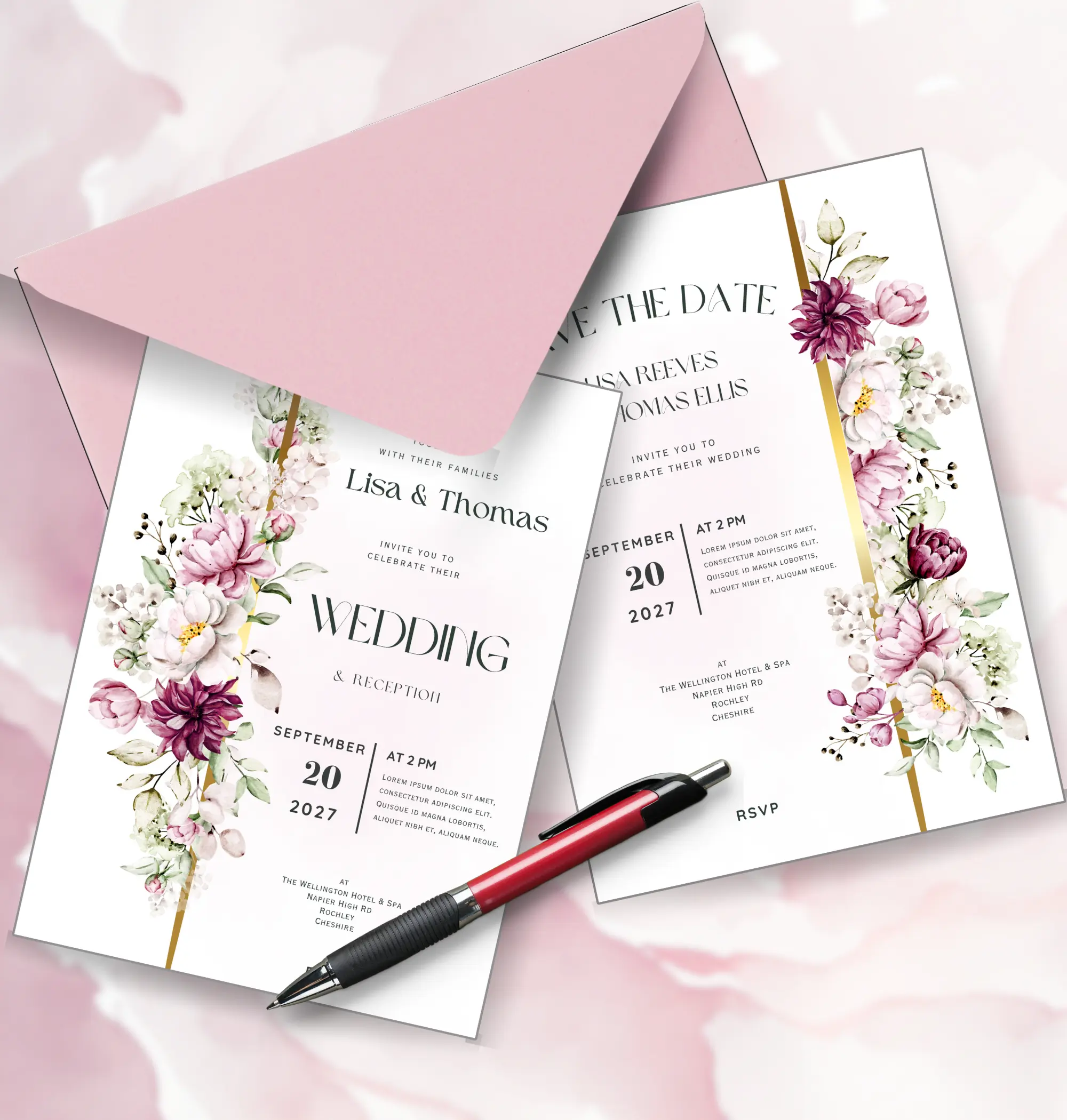 Elegant Floral Wedding Stationery Duo