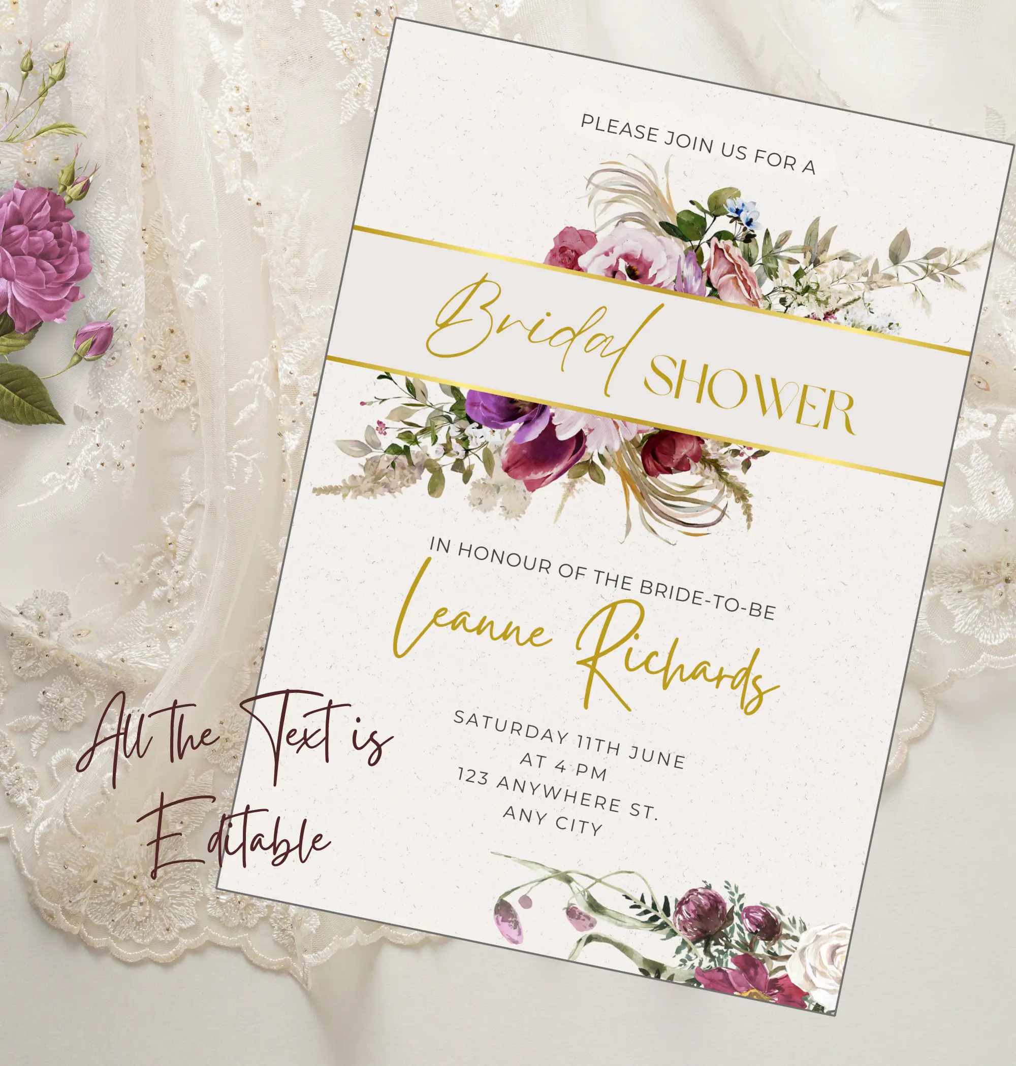 Blush Bridal Shower Editable Invitations