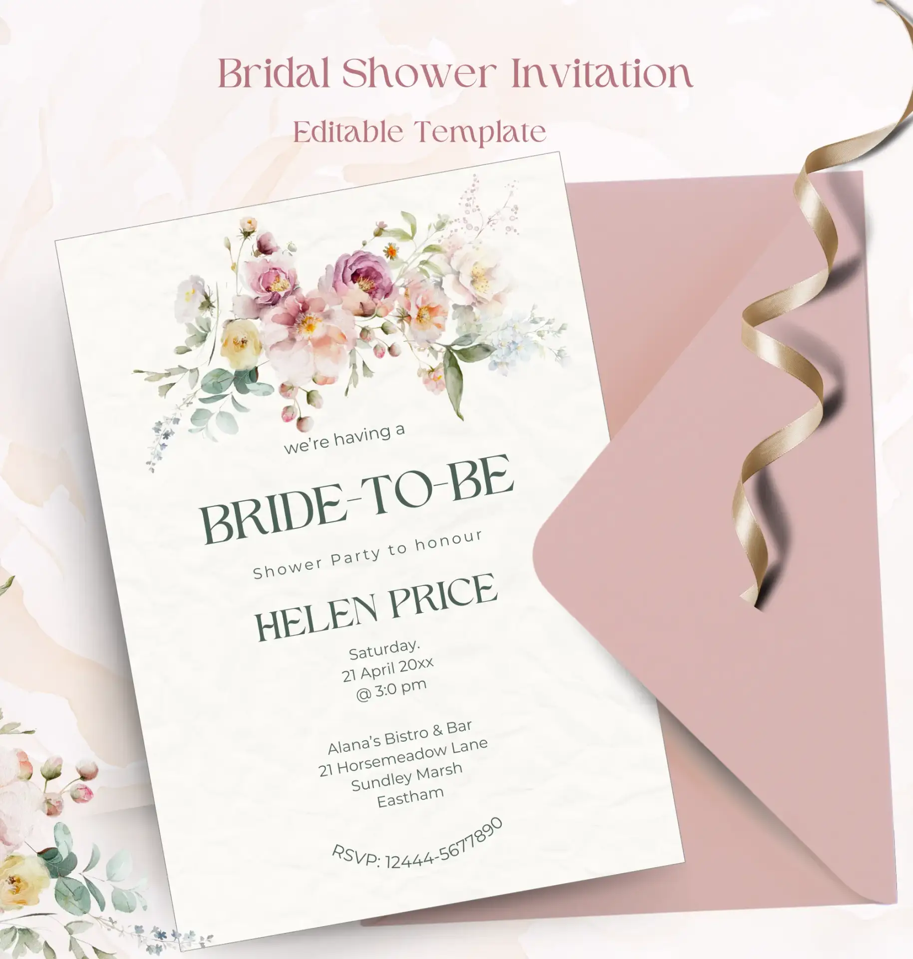 Pastel Roses Editable Bridal Shower
