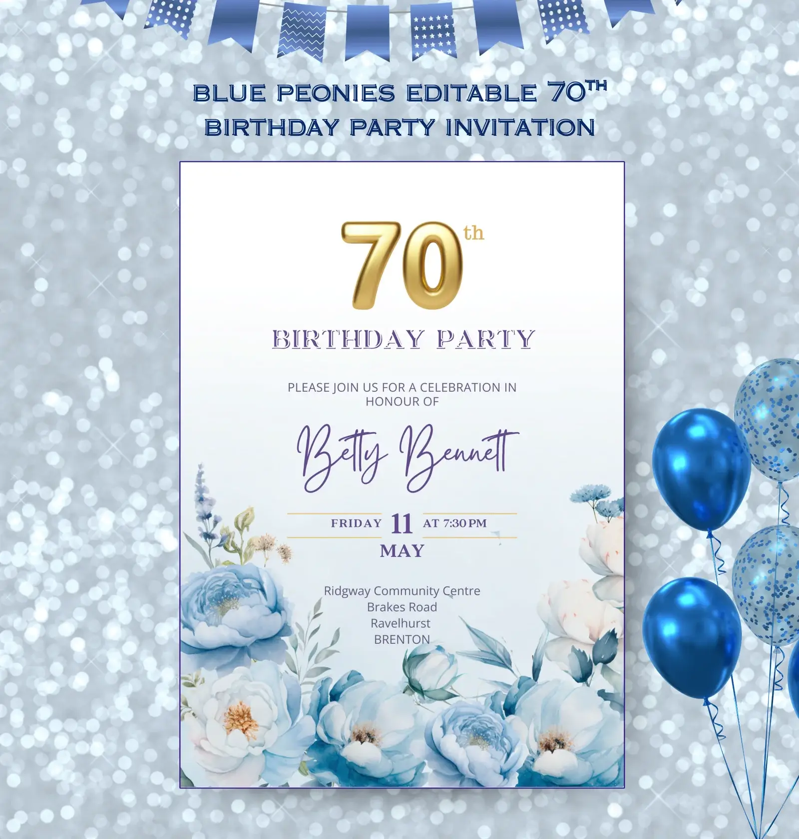 70th Editable Birthday Invitation