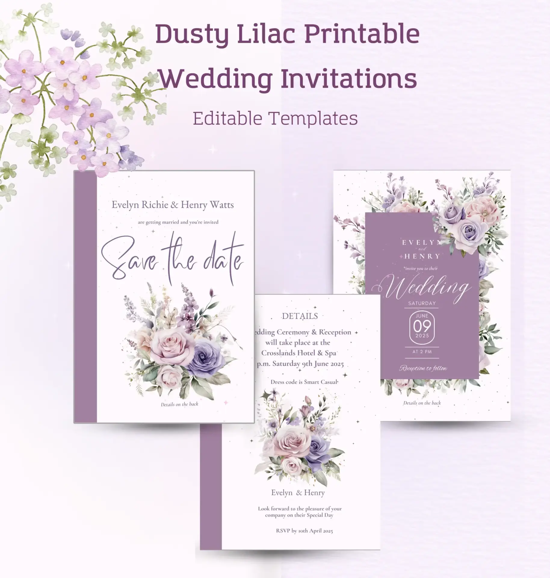 Dusty Lilac Printable Wedding Invitations