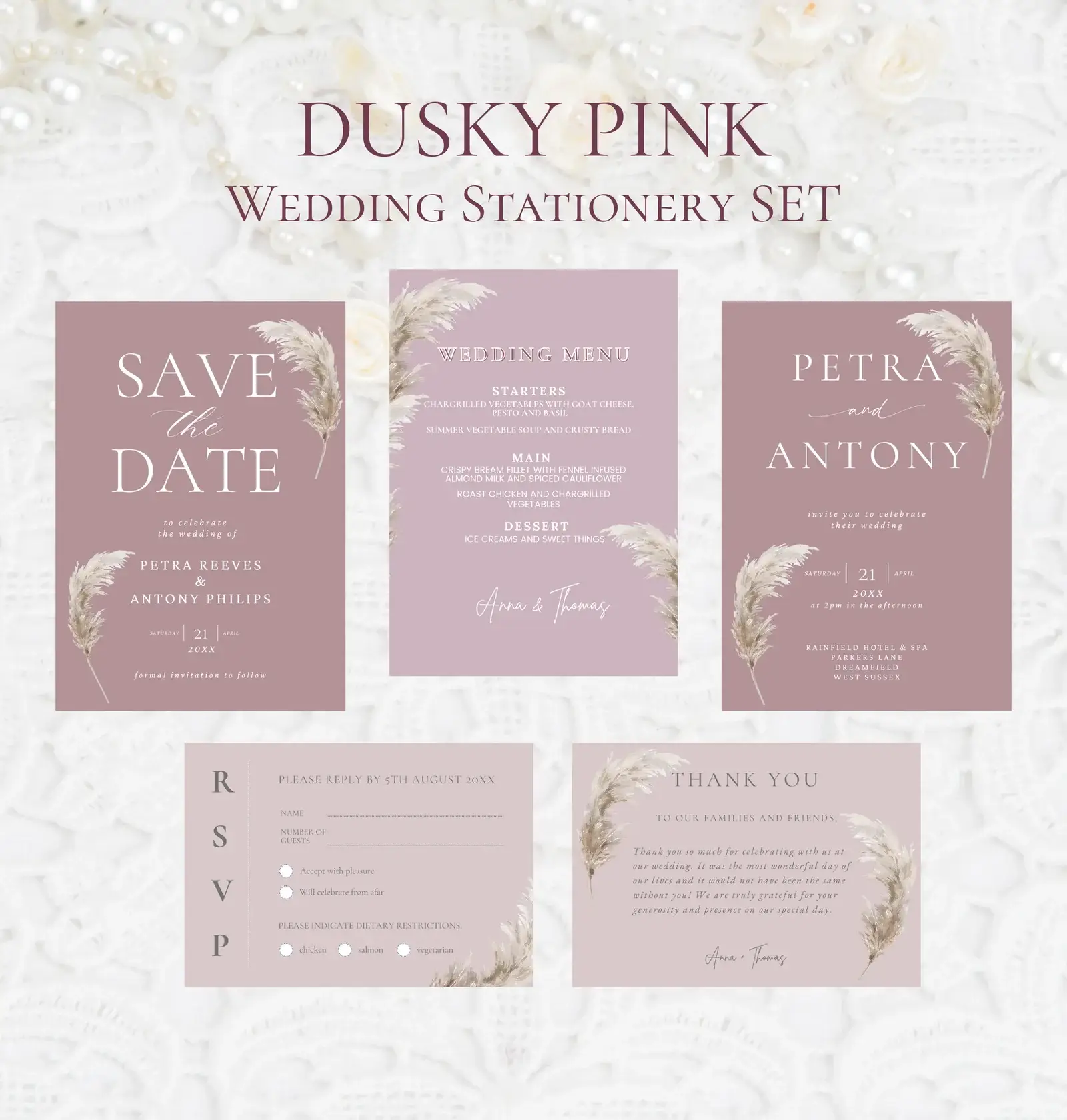 Dusky Pink Wedding Invitation Set