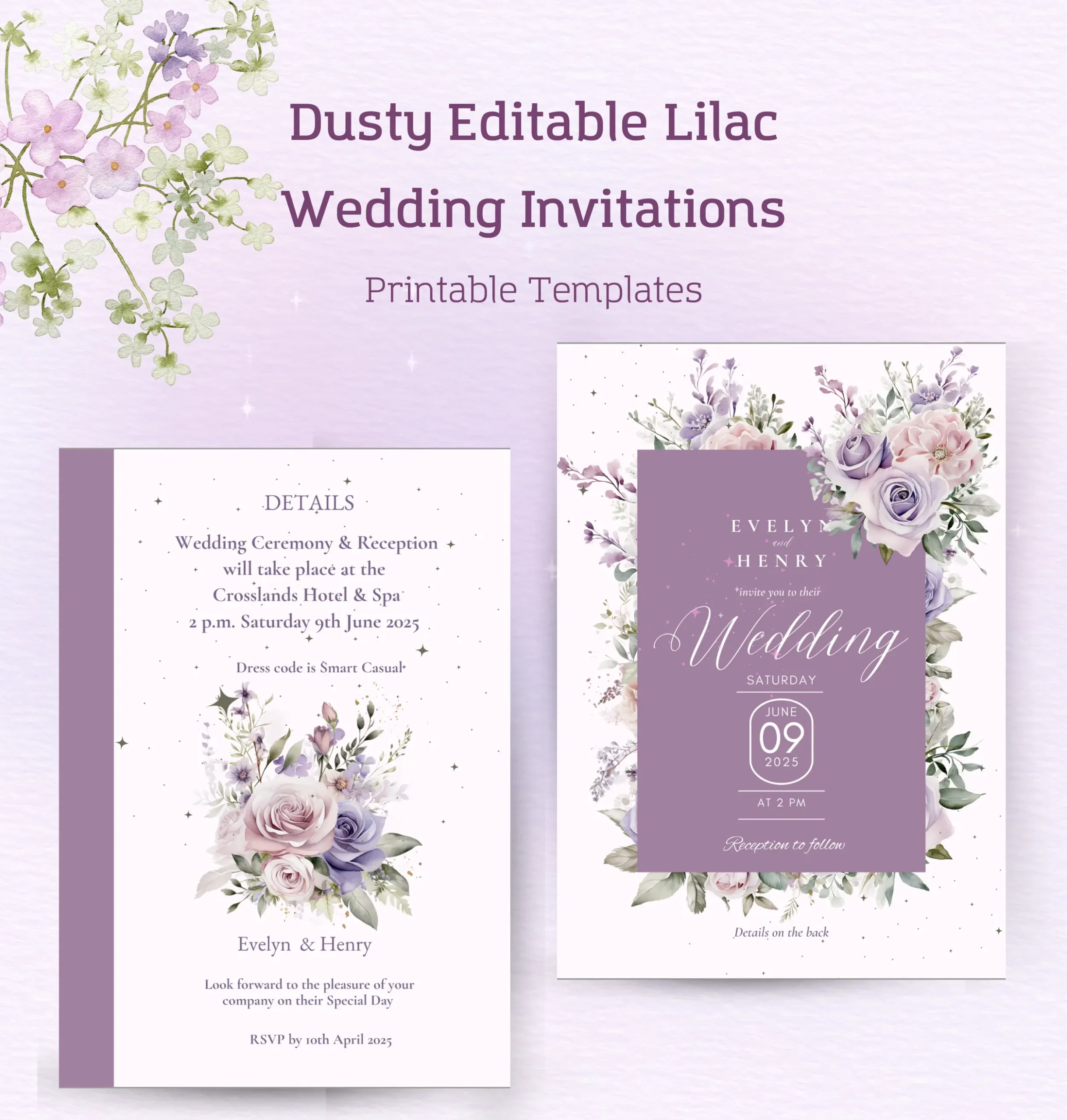 Dusty Lilac Printable Wedding Invitations