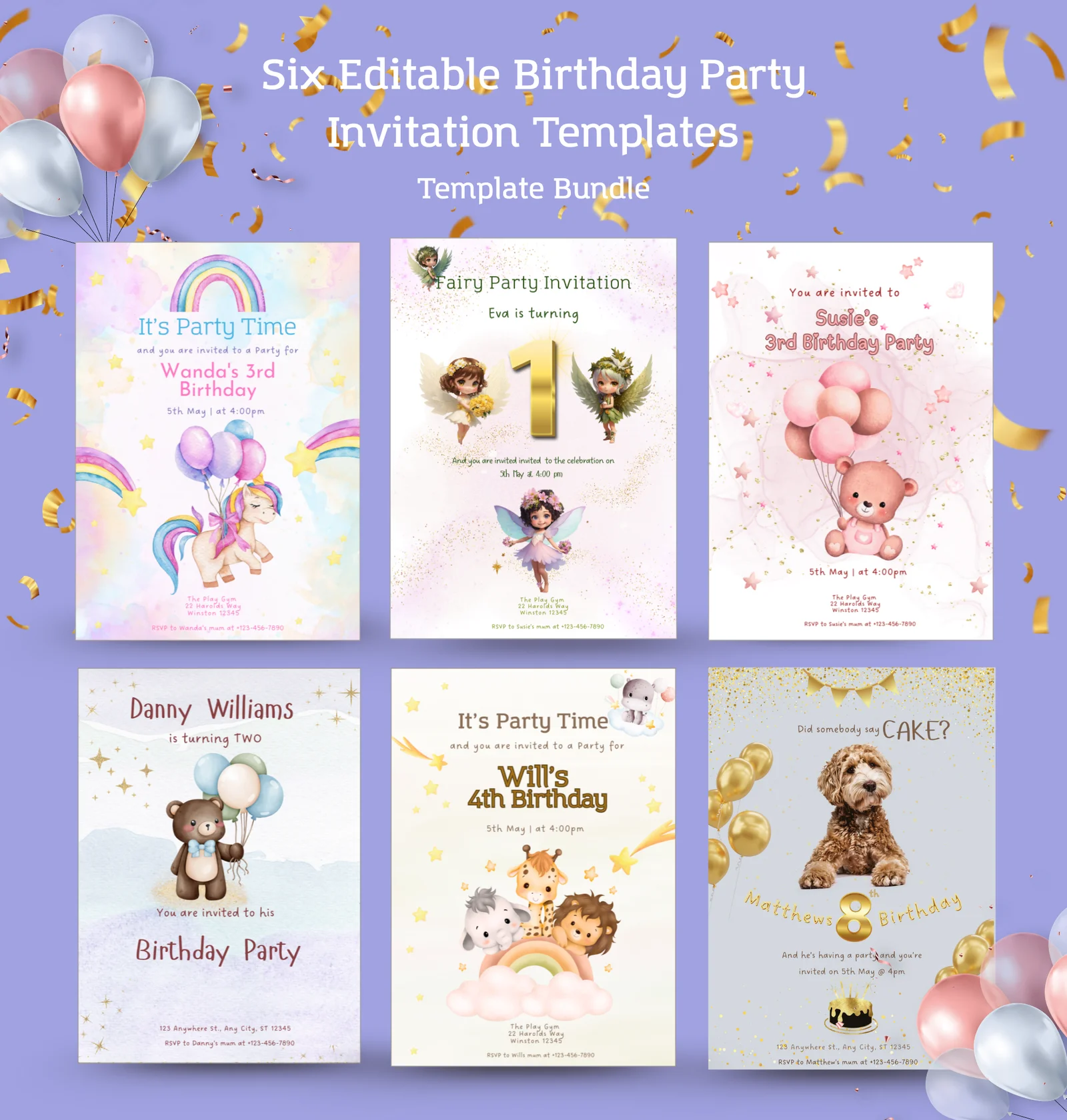 Editable Kids Party invitation Bundle