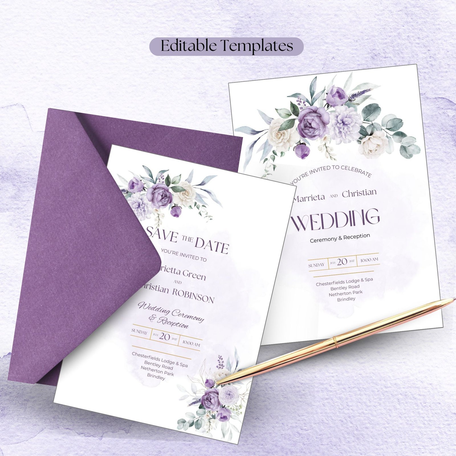 Lilac Mists Editable Wedding Set