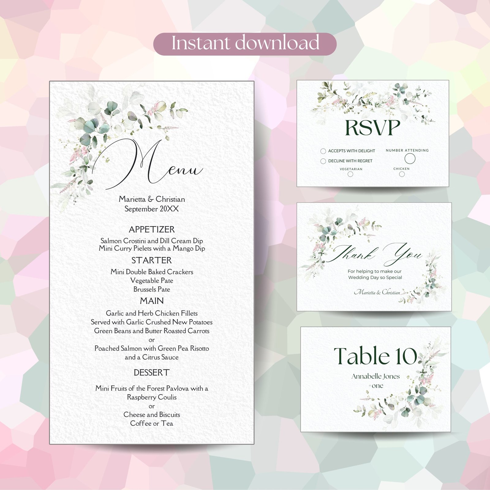 Pink Blossoms Botanical Wedding Invitation Set