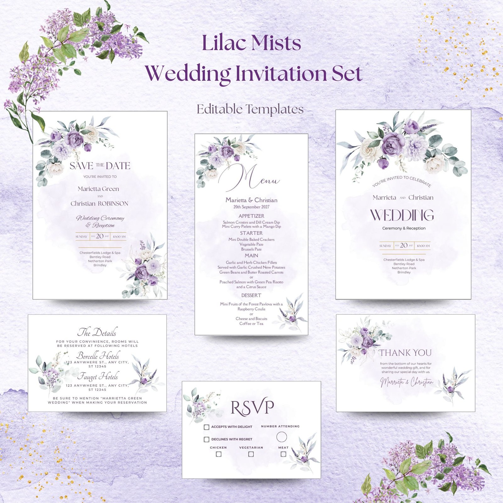 Lilac Mists Editable Wedding Set