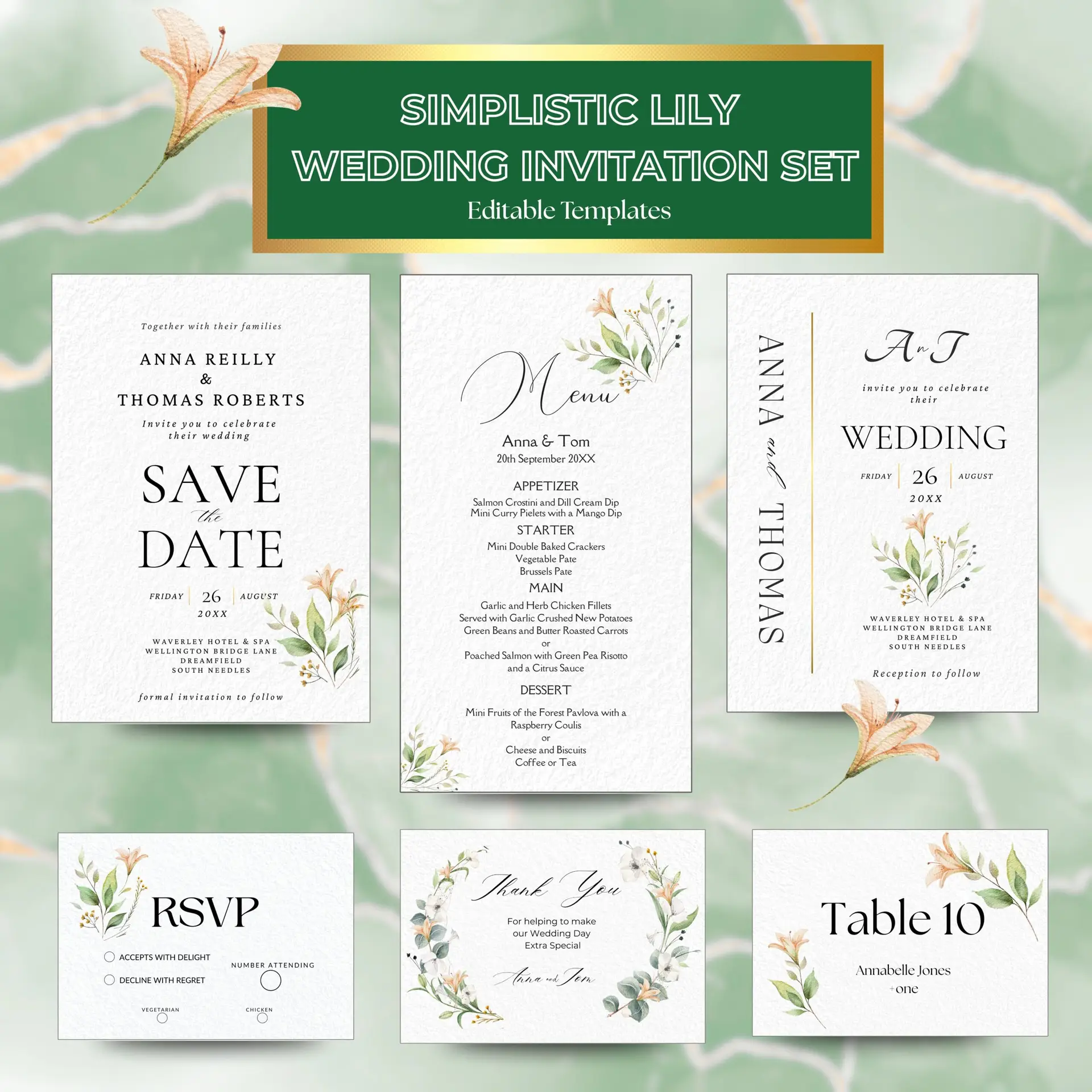 Simplistic Lily Editable Wedding Set