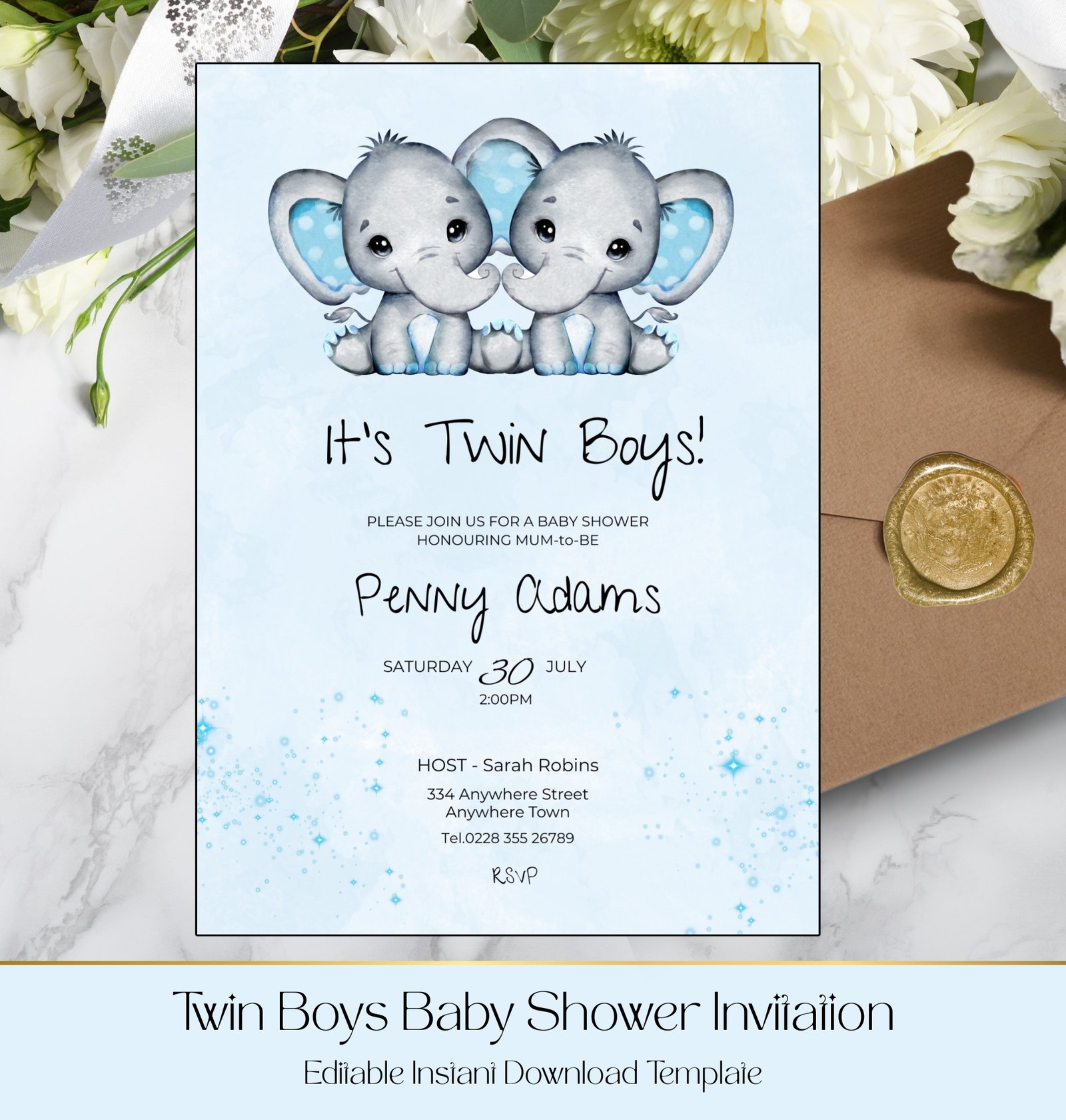 Twin Boys Baby Shower Invitation