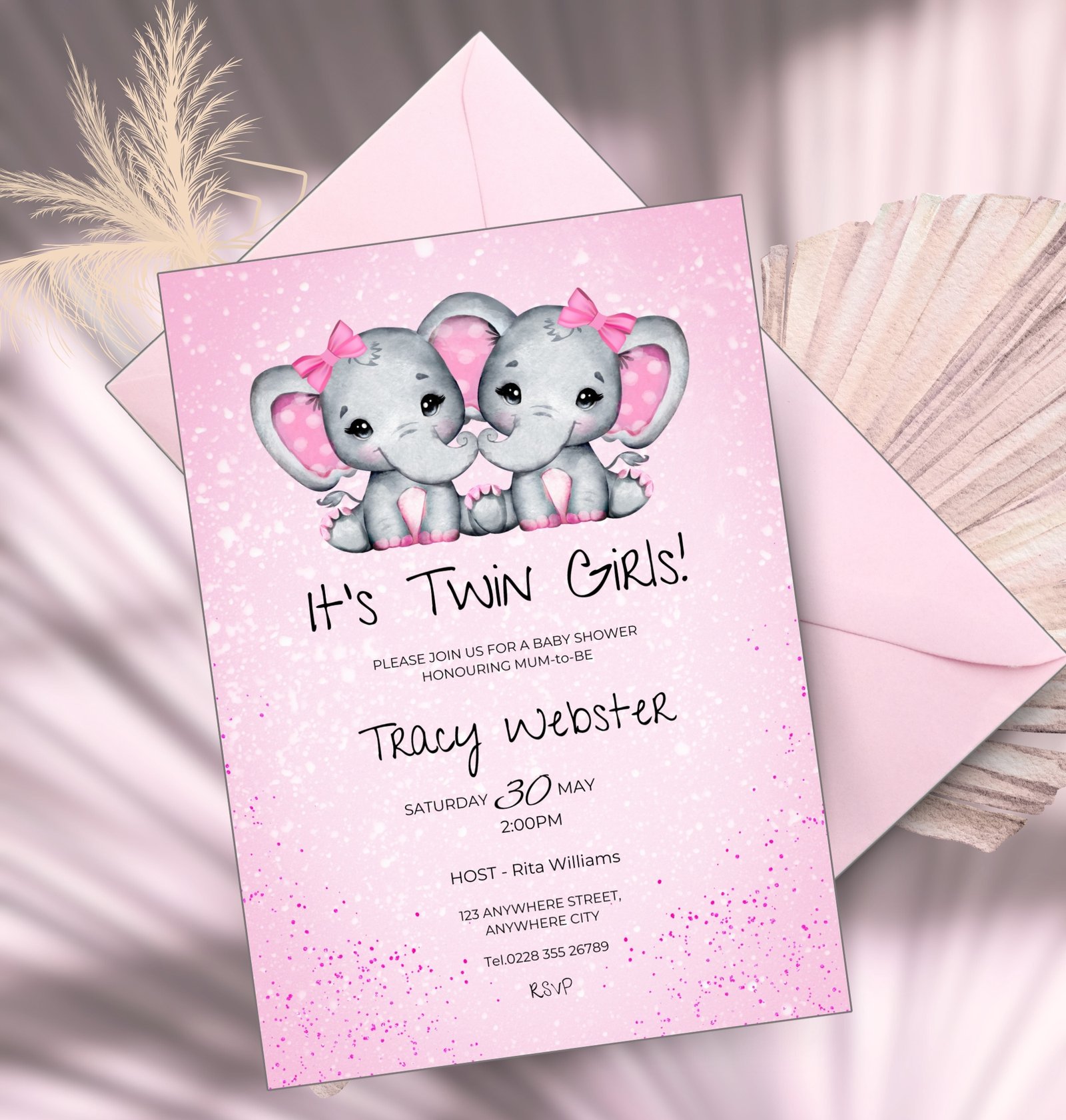 Printable Twin Girls' Baby Shower Invitation