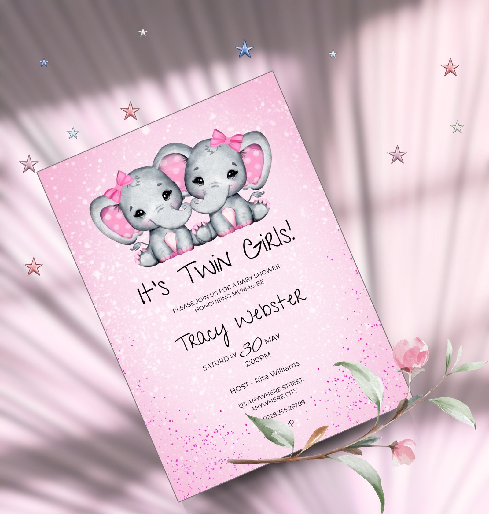 Printable Twin Girls' Baby Shower Invitation